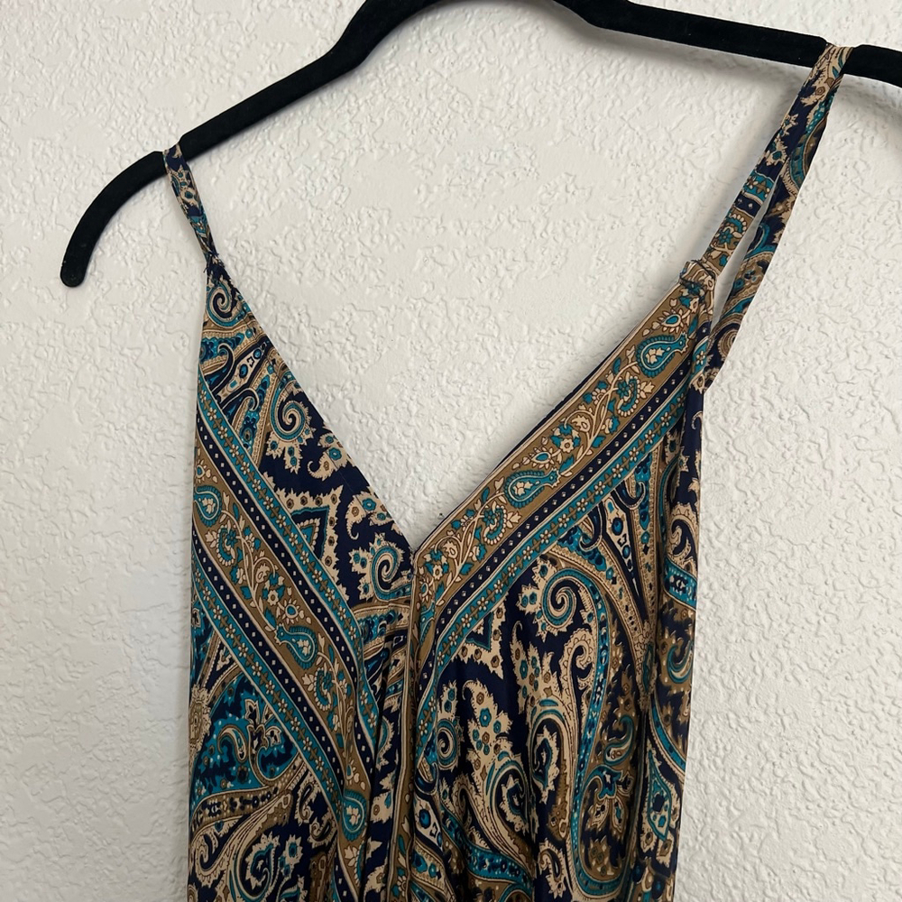 Women's Navy & Beige Paisley Backless Mini Dress S Viscose - Picture 2 of 8